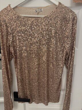 Intimately Free People Gold Rush Long Sleeve Sequin Top Rose Gold M